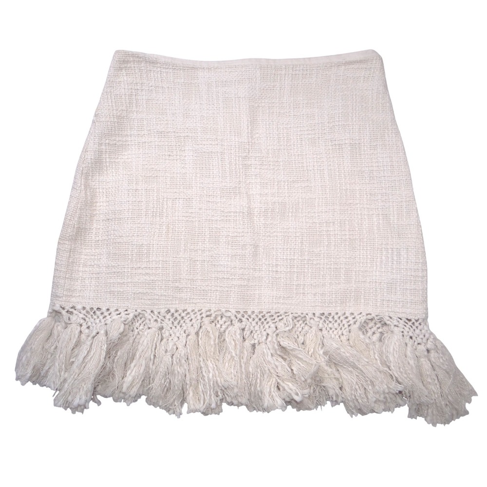 Mes Demoiselles Paris Cream Textured Fringe Tassel Mini Skirt Size 38 Boho‎ Mini